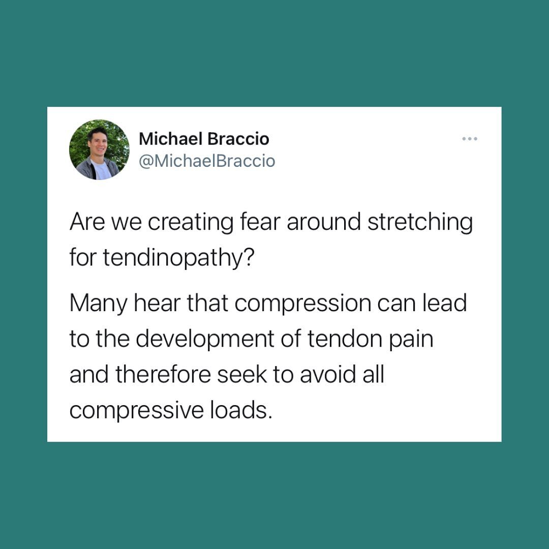 There has been a trend to avoid stretching for tendon pain based on some research that found compressive loading causes similar effects as overloading.

While end range loading of a tendon can irritate a tendon, gradual exposure to those compressive 