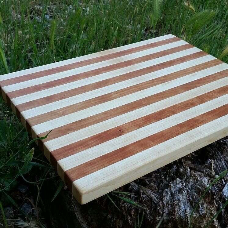 Here is the very first cutting board I made. Made it for my mother in law for her birthday I believe. 
It became the first of many. 
#woodworking #CuttingBoard #handmade #garagewoodshop