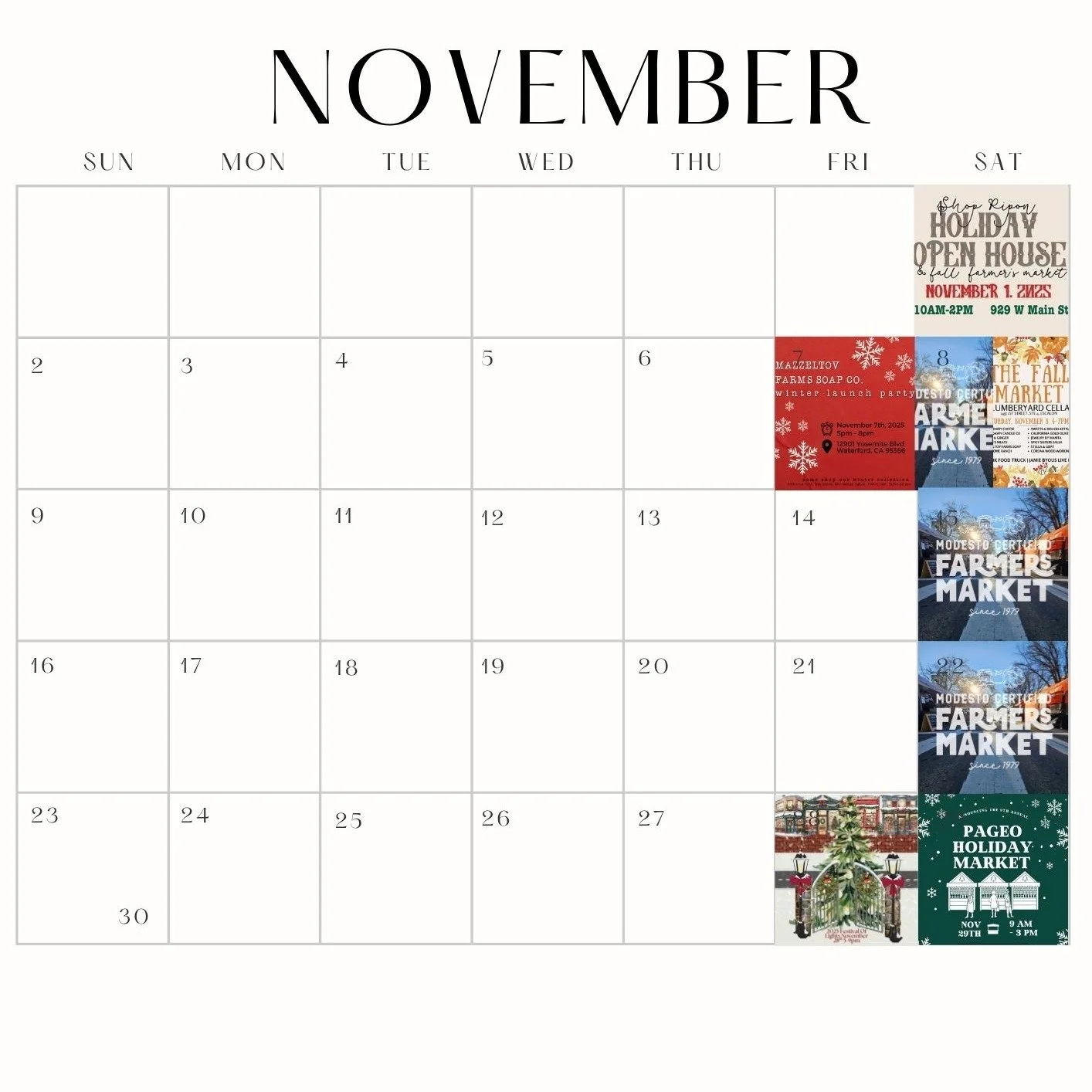 Save the Date!

🎃Tomorrow 10/25 is our last October event. We will be at the @modestofarmersmarket from 8am-1pm and they will be having a trick or treat event starting at 10am.

🍂Upcoming November Events
Nov 1 - @riponfarmersmarket's Fall Market Op