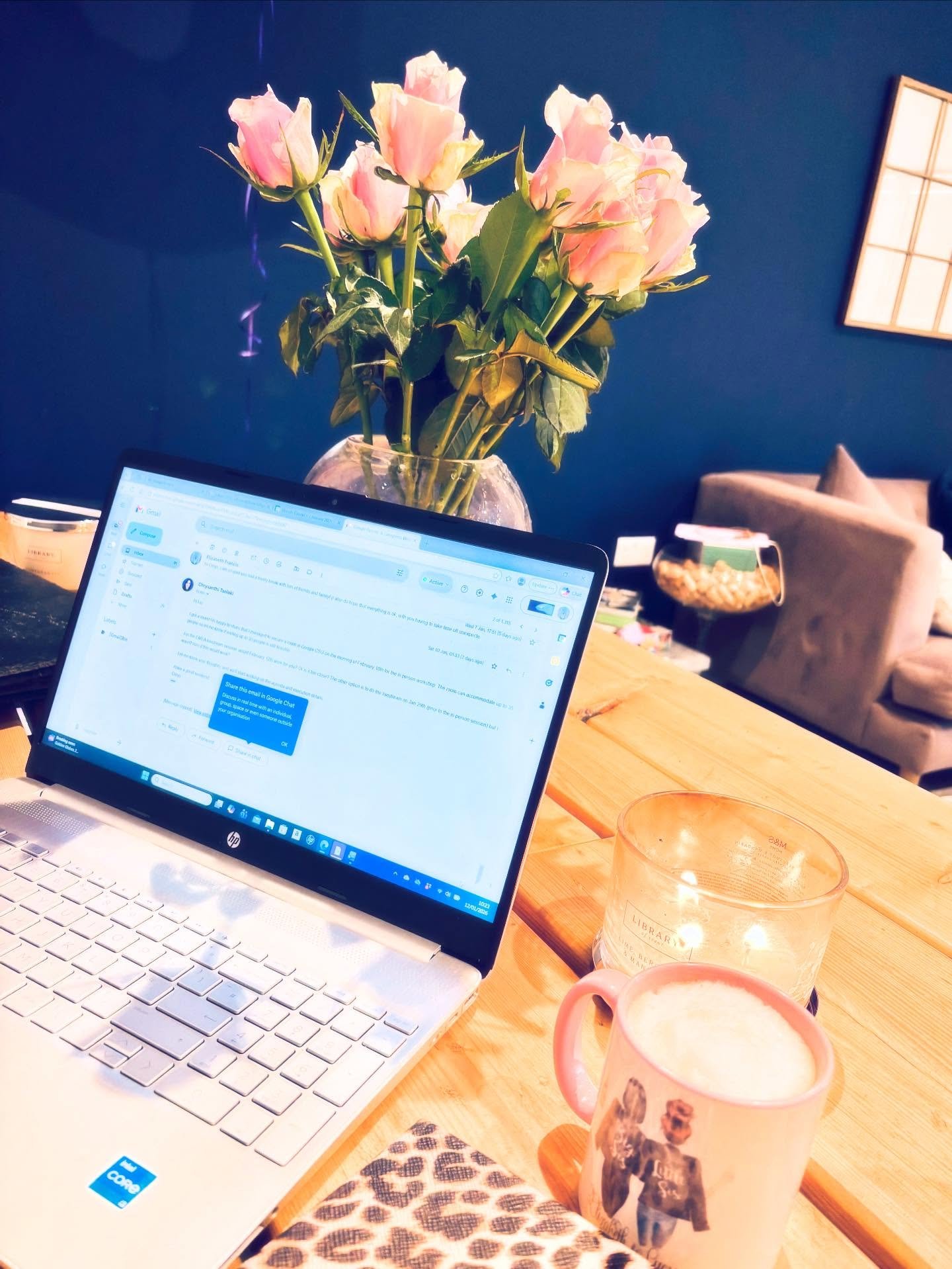 Monday morning: My view v The reality ☕️

I&rsquo;m working in the lounge today, candle lit, flowers on the table, coffee &amp; water to hand (and my daughter&rsquo;s birthday balloons still in the background) - because the reality is that my office,