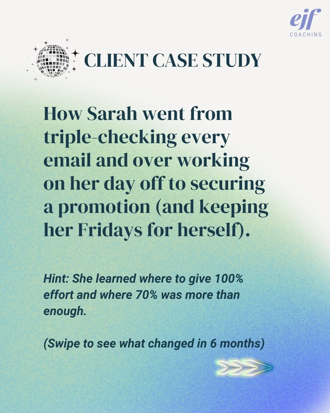 She came to me feeling like she was constantly on the back foot at work.

Triple-checking every single email. Treating every task like a fire to put out. Working on her days off just to keep her head above water, and secretly terrified that if she to