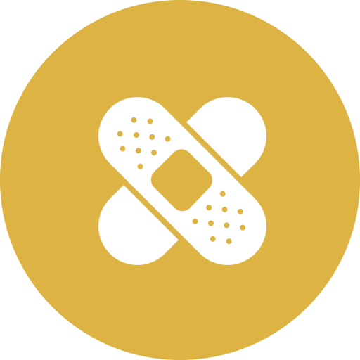 Icon of two bandages crossing each other on a yellow circular background.