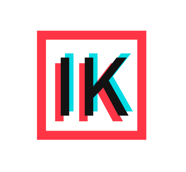 Stylized logo with the letters 'IK' in black, blue, and red, enclosed in a red border.