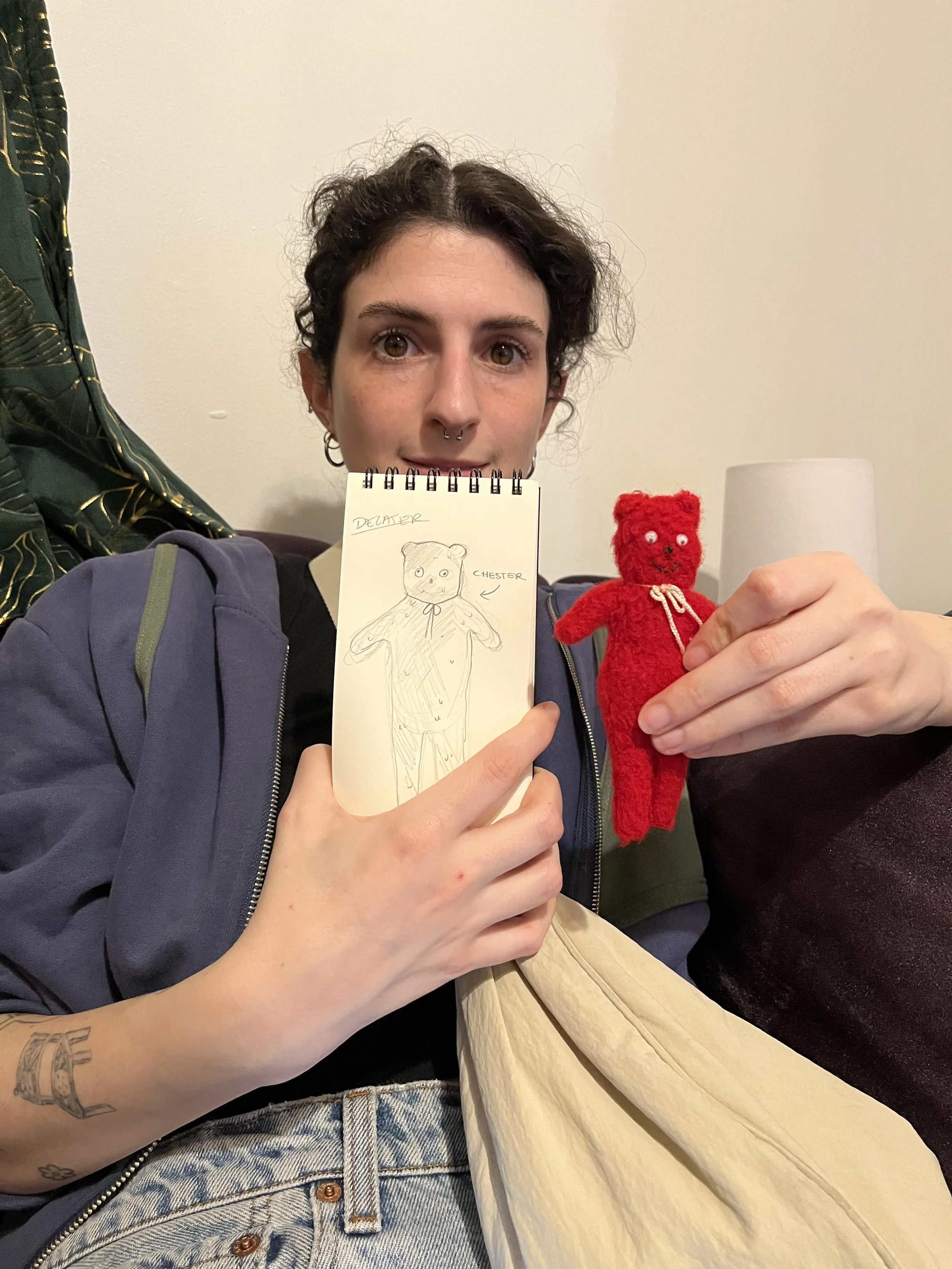 Chester and Frankie and drawing of Chester, New Orleans