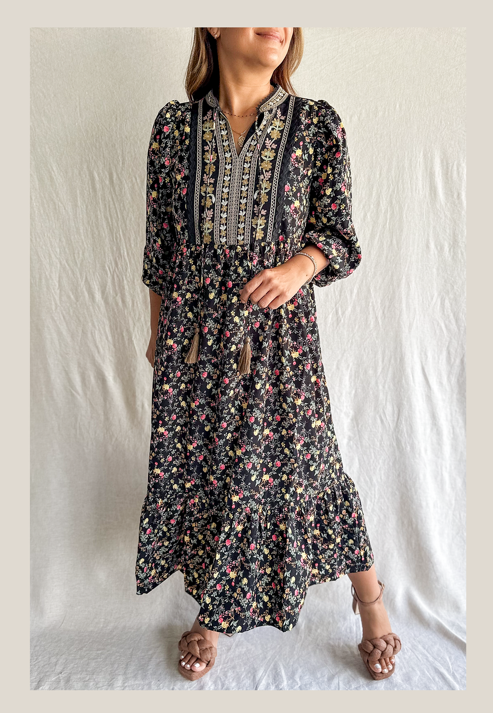 embroidered blossom tiered midi dress Baltic Born Womens Lotte Embroidered Midi Dress | Emerald main image 0