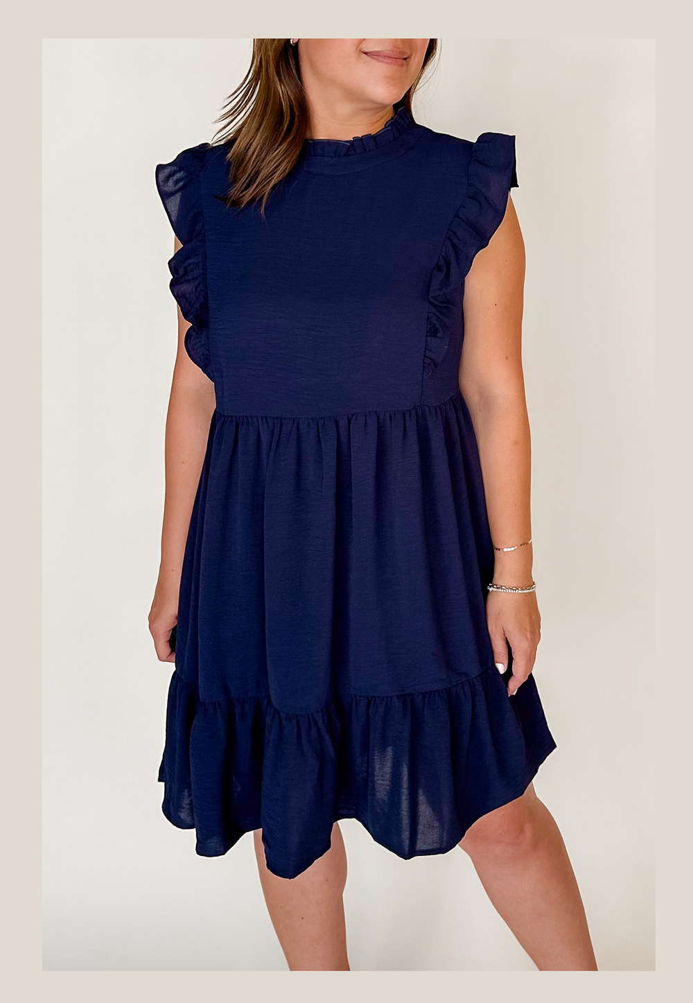 Navy Ruffle Mini Dress  East Annex