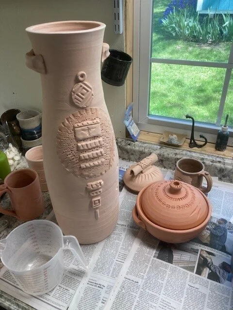 Ready to glaze the Bisque pottery