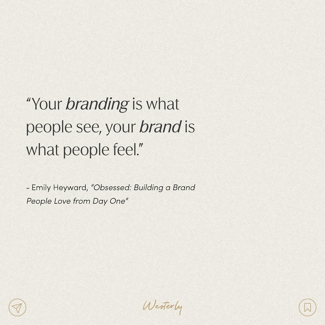 I love this differentiation as stated by author Emily Heyward in her book &ldquo;Obsessed: Creating a Brand People Love from Day One.&rdquo;

So many of us think that in order to develop a successful brand, we need to create trendy logos and color pa