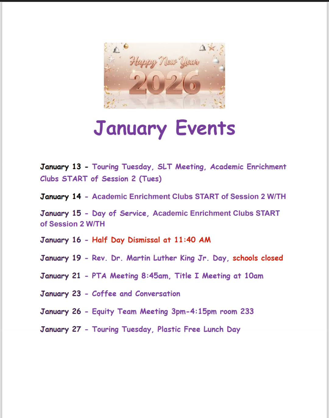 Upcoming January Events