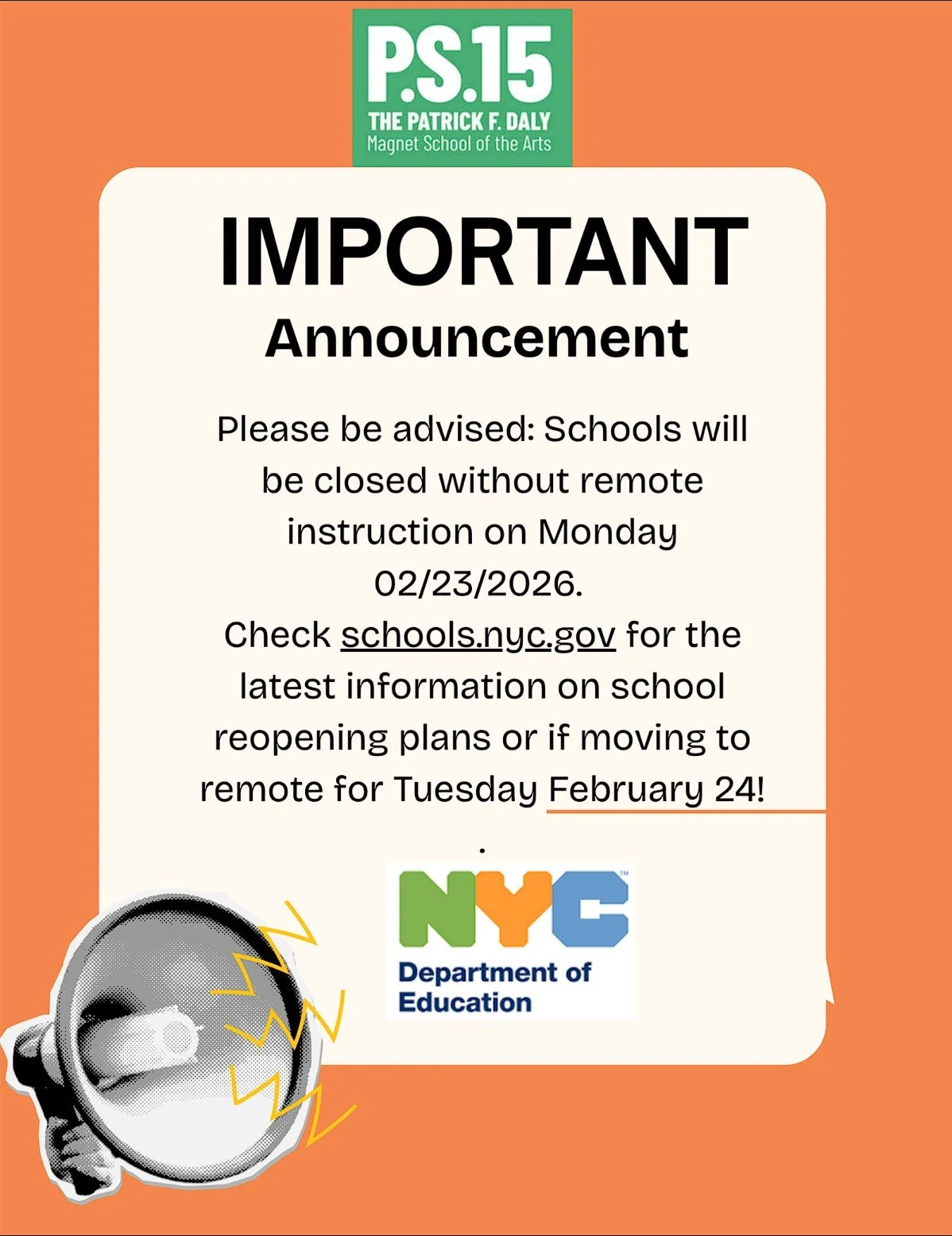 Note from our Principal (No school on Monday 2/23/26)