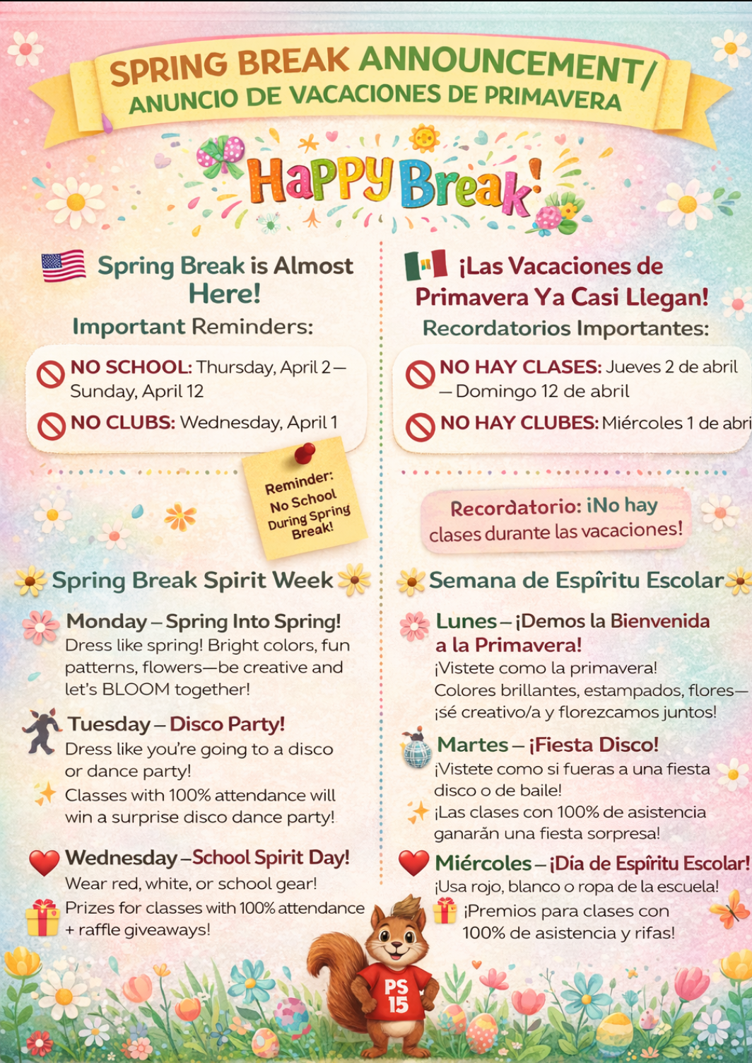 Spring Break Announcement