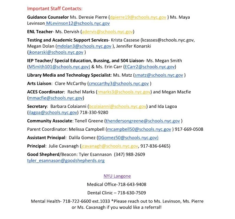 Updated Important Staff Contacts