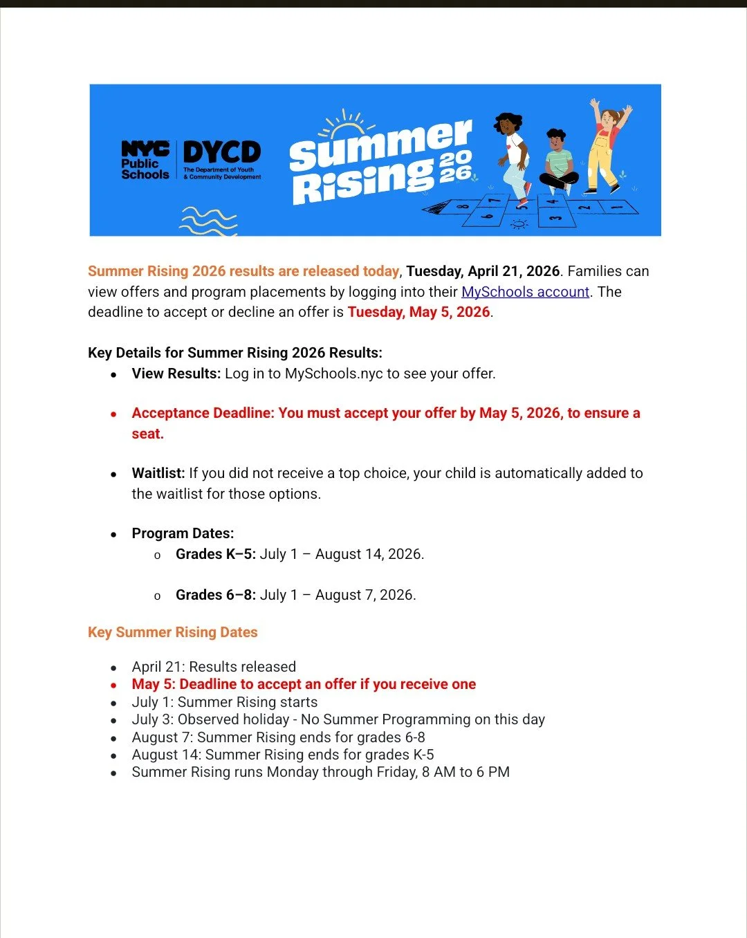 Summer Rising 2026 results are out! — PS 15 Patrick F Daly Magnet ...