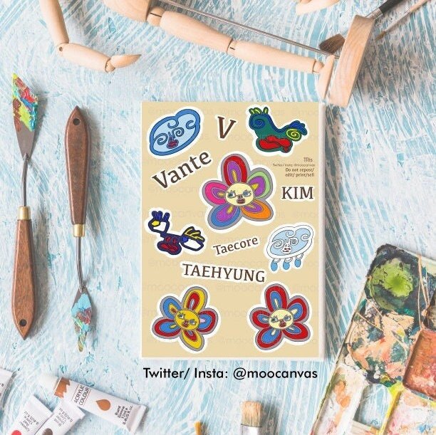 BTS Taehyung V Artist Made Collection Brooches | Taecore | Stickers Sheet | BTS Stickers | Taehyung Stickers | Kpop Stickers | BTS