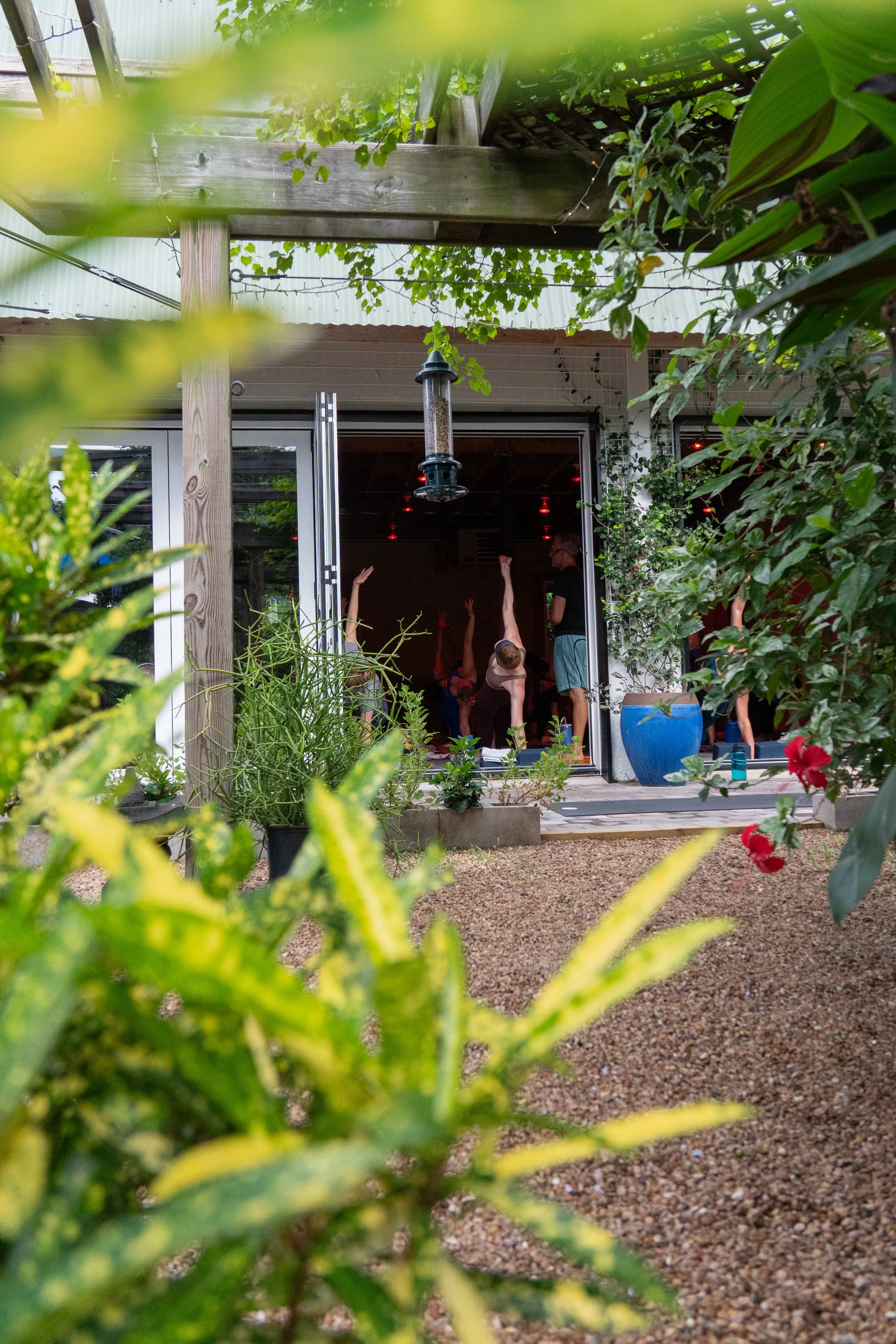yoga class in a garden in houston by photographer Lenee Love