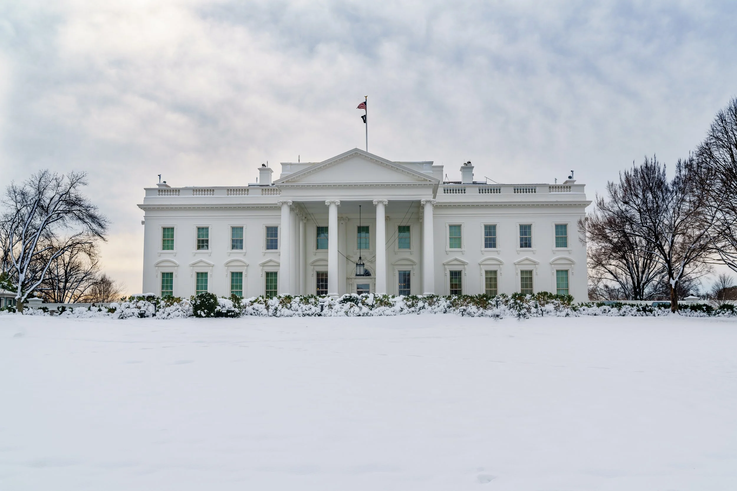 The White House in snow.