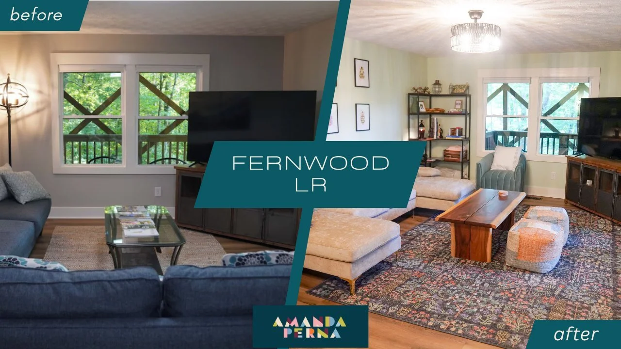 The Fernwood living room before and after