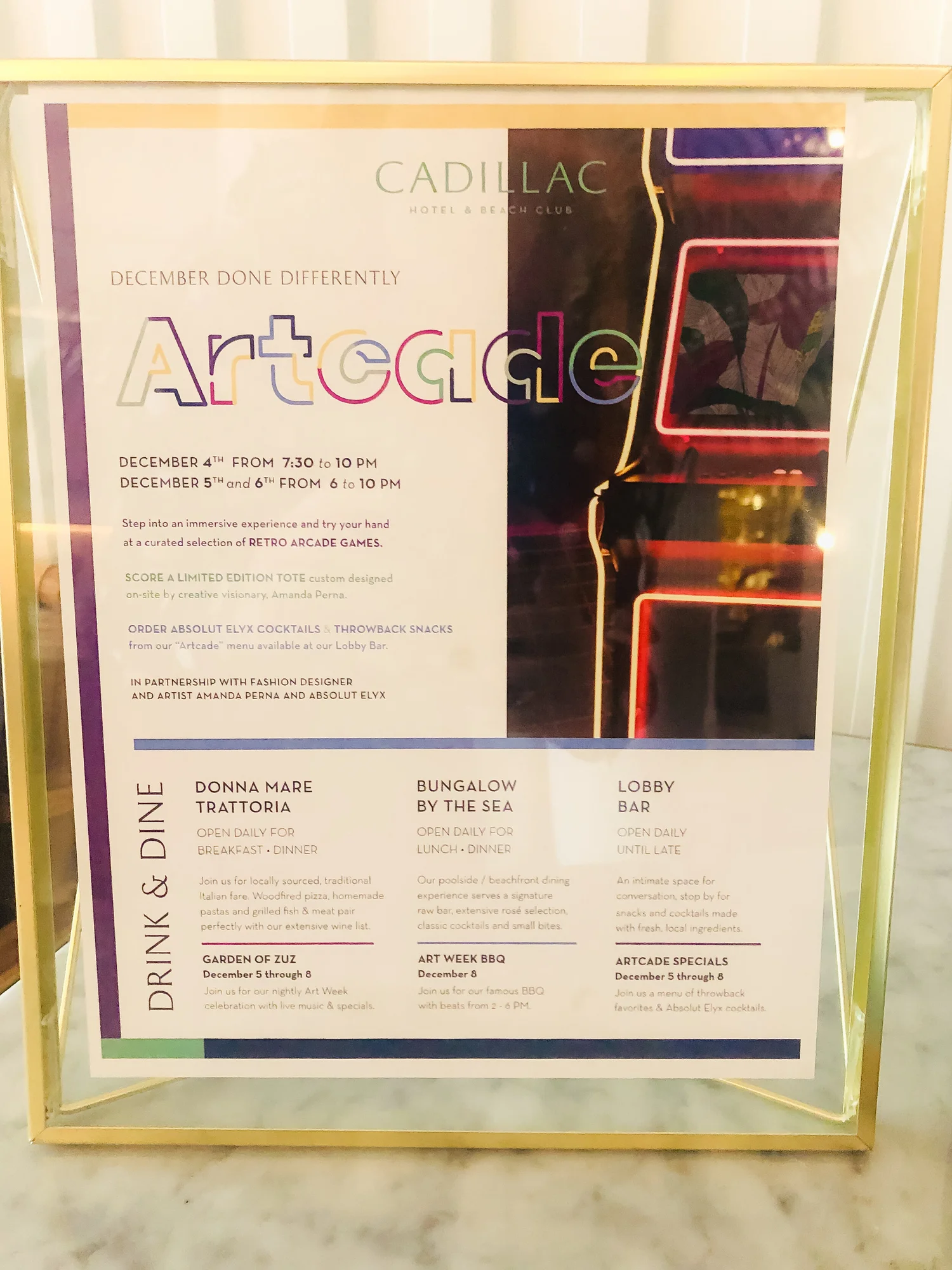 Art Basel event signage at the Cadillac Hotel