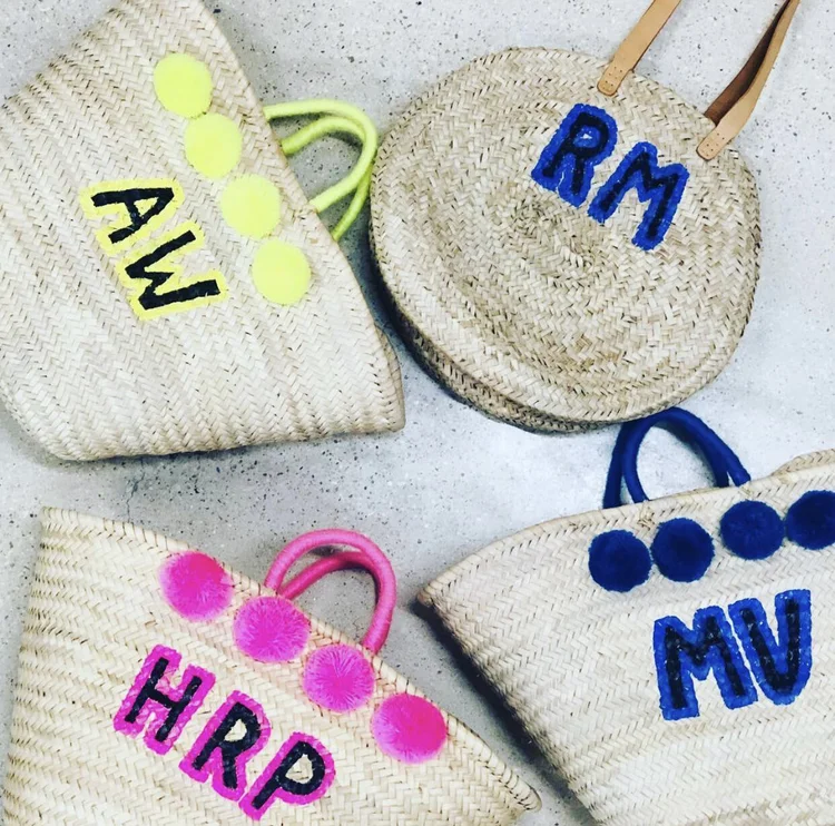 Hand-painted monogram straw bags by Amanda Perna