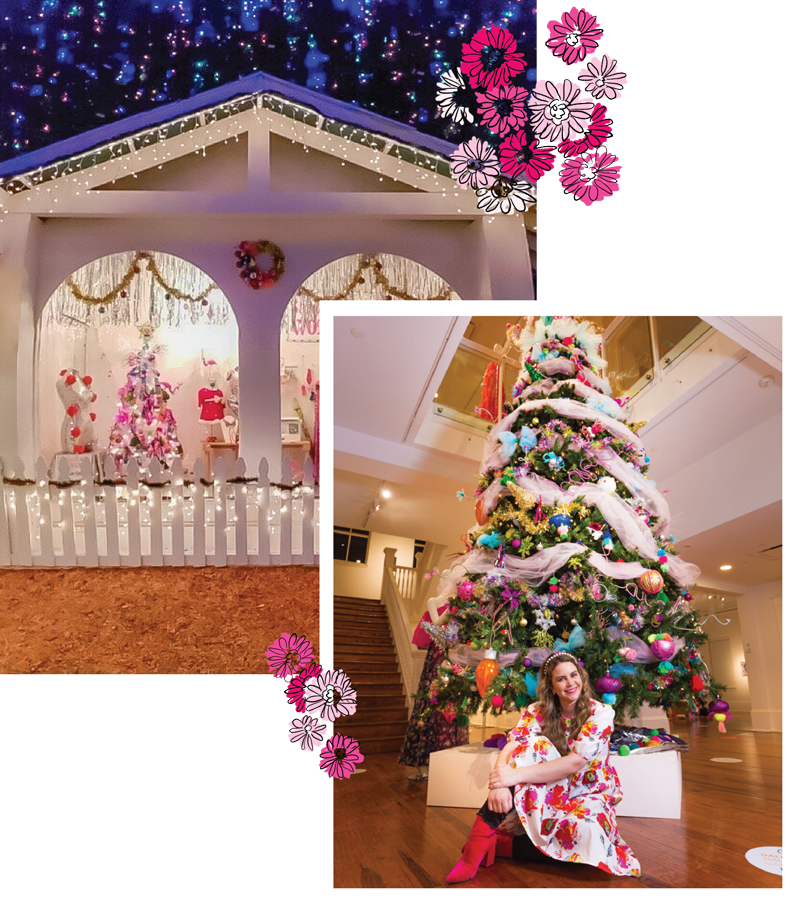 Amanda Perna standing beside the 100-foot Christmas tree in downtown Delray Beach