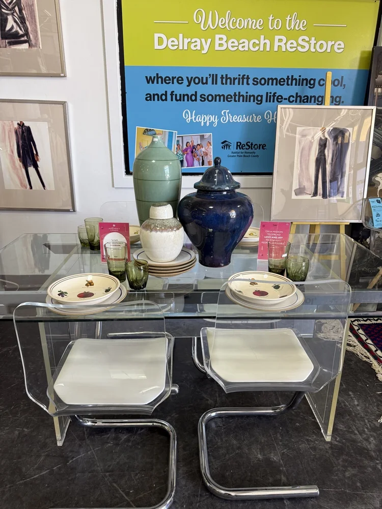 A styled dining vignette at the Delray Beach ReStore
