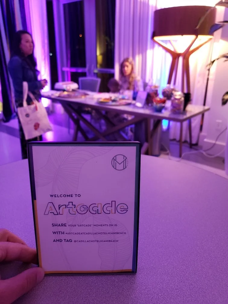 Welcome to Artcade sign at the Cadillac Hotel during Art Basel