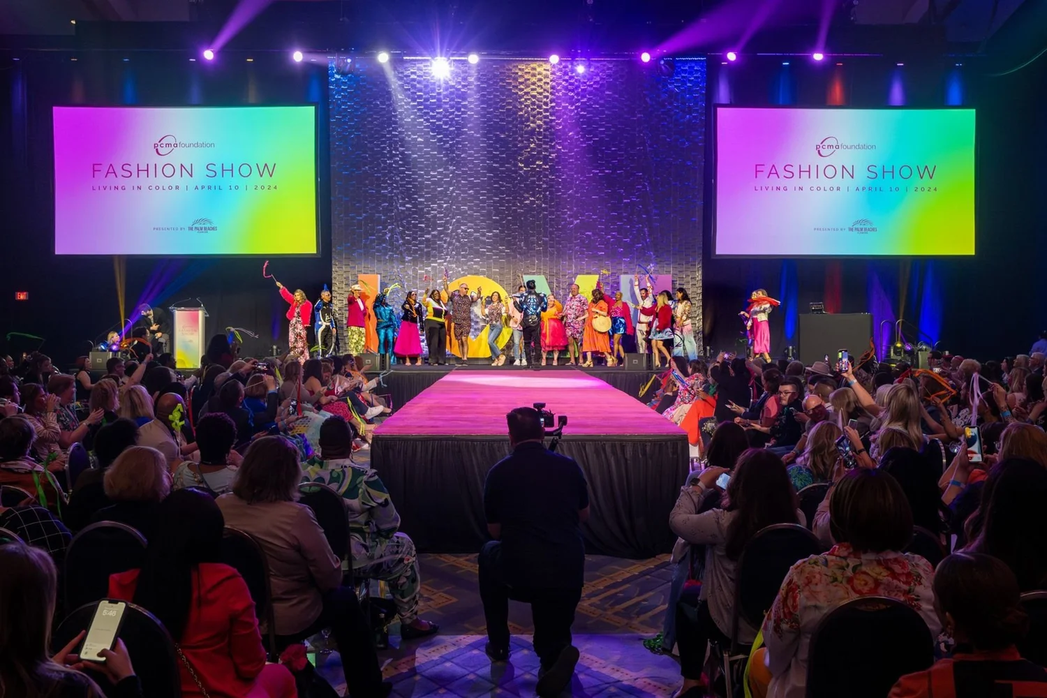 Amanda hosting the PCMA Foundation Fashion Show, Living in Color, on stage with the full cast