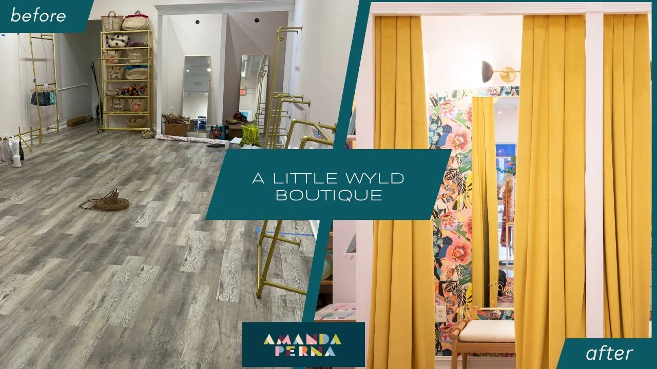 A Little Wyld boutique fitting area before and after
