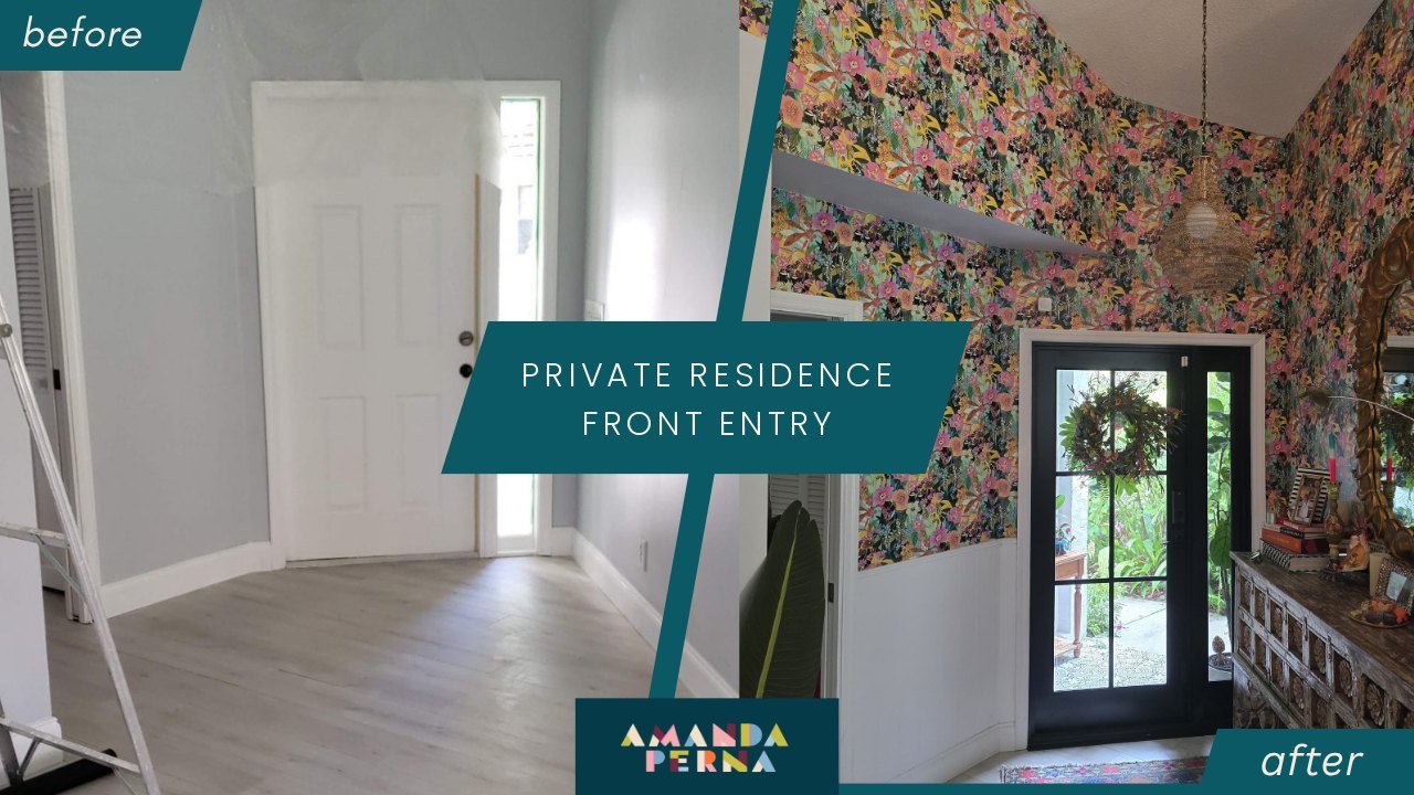 Private residence front entry before and after