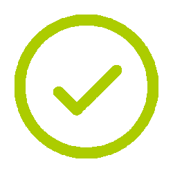Green checkmark inside a green circle on a black background.