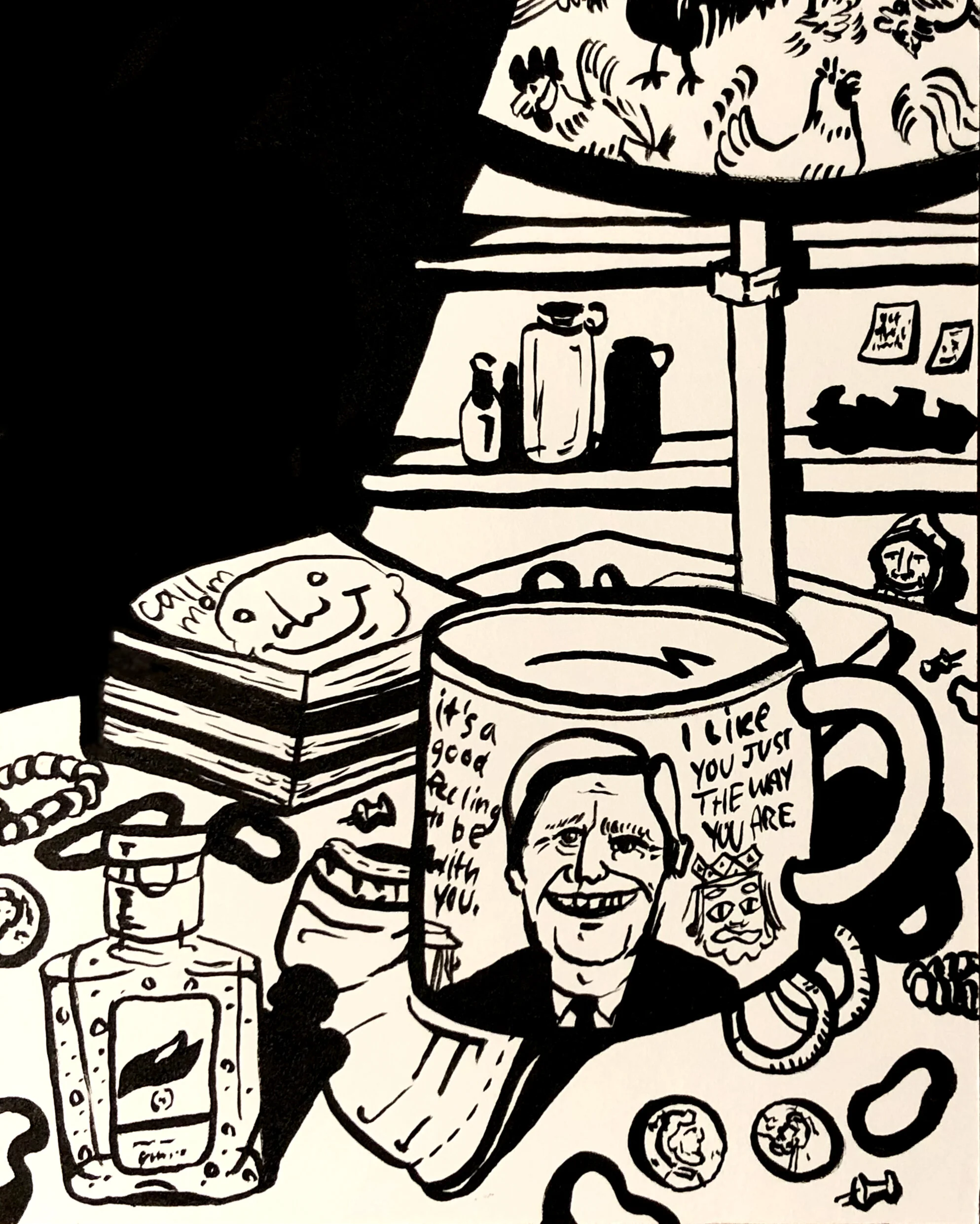 "Covid Desk" 4"x5" Ink on Paper