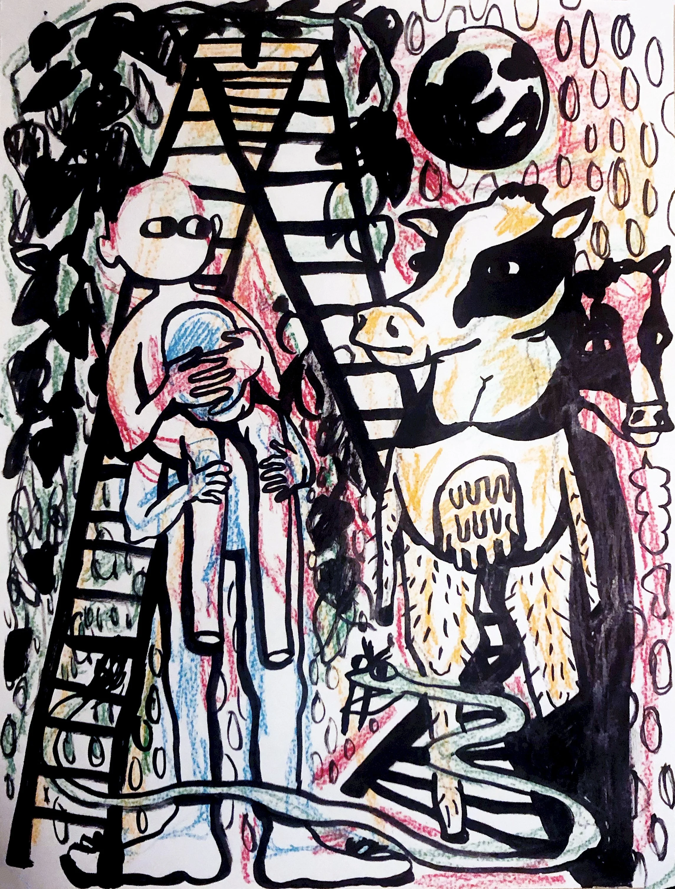 "Four Heads" 24"x36" Ink & Crayon on Paper