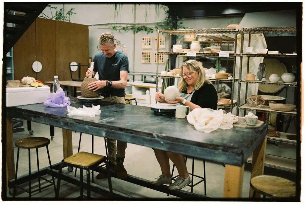 Artists making ceramics together at Clay Club in Torquay