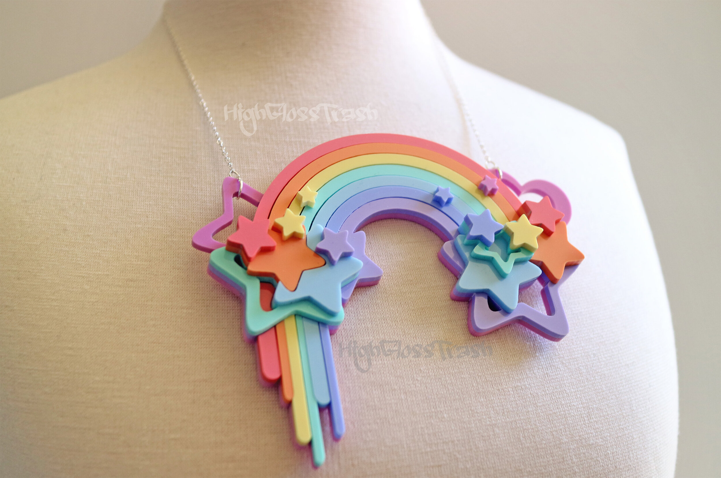 Women Rainbow Acrylic Chain Necklace Fashion Statement Big Chunky Resin  Punk