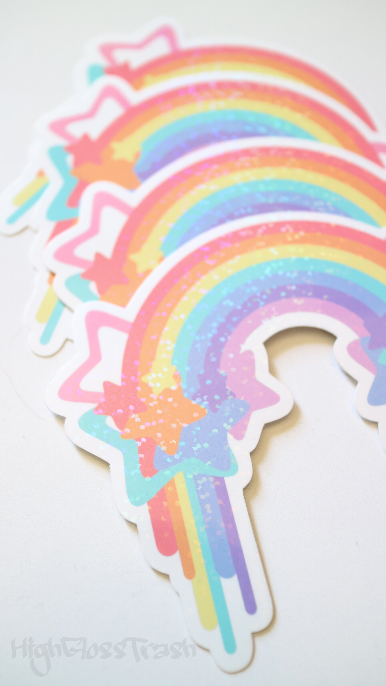 Large Holographic Pastel Rainbow Stickers — High Gloss Trash