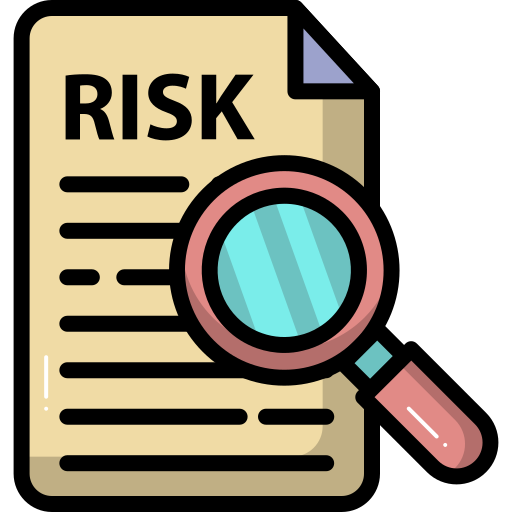 Document labeled 'Risk' with magnifying glass overlapping the paper.