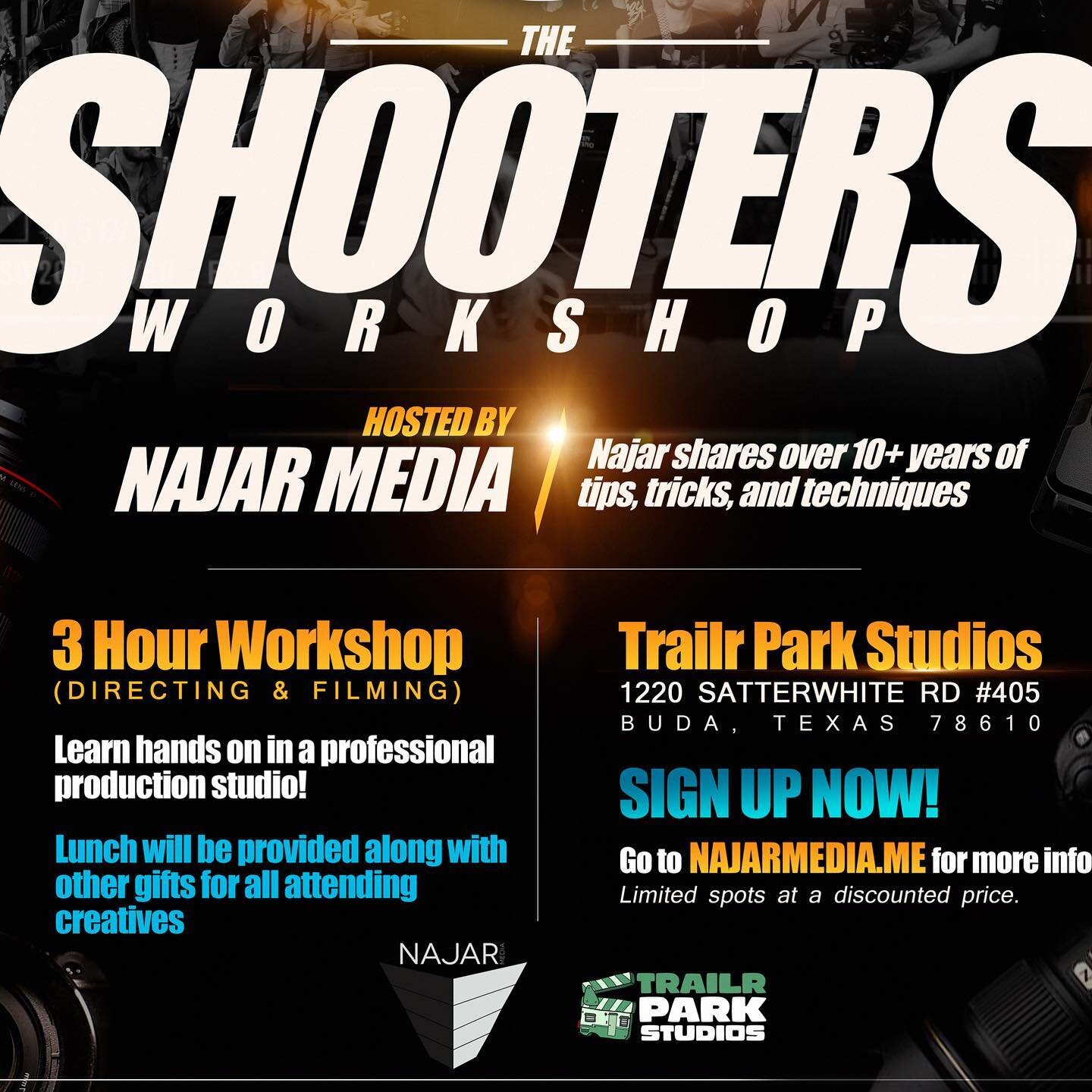 APRIL 30th!!! 👀🎬📸🎥

Join @najarmedia this Sunday for our first Workshop in Studio! 

Learn how to direct and film from @najarmedia who has been in the industry for 10+ years. 

Special Gift from @trailrparkstudios for everyone in attendance! 👀