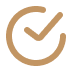 A circular checkmark icon inside a partial circular border, in brown color.