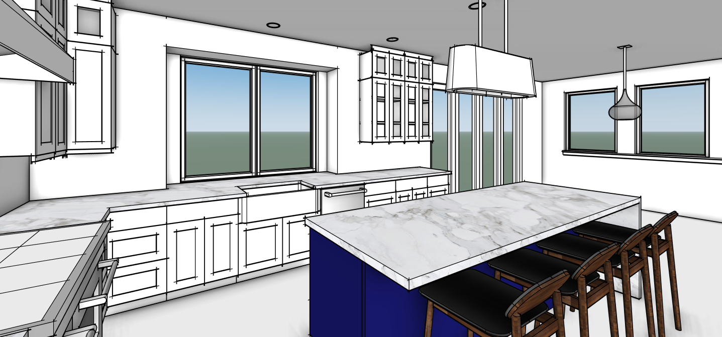 Mountain landscape with snow-capped peaks in the background and a modern building in the foreground on rolling green hills.