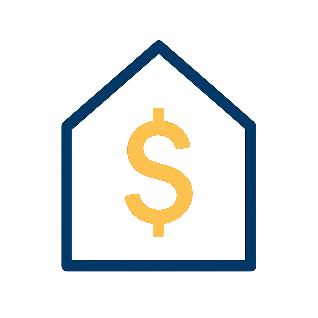 A house with a dollar sign inside it, representing real estate or housing market financial concept.