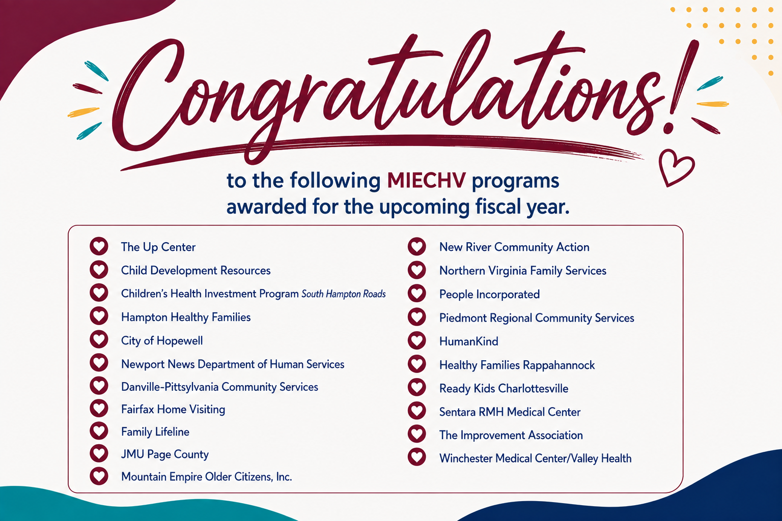 Celebrating MIECHV Funding Awardees