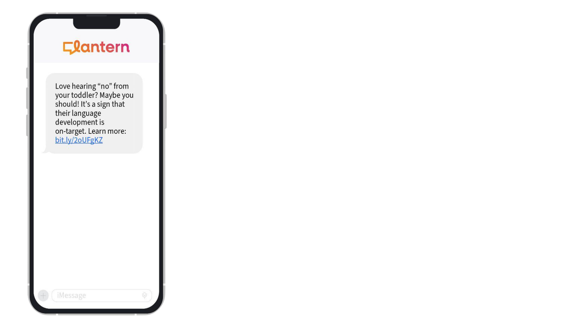 Image of a smart phone with a text message from Lantern