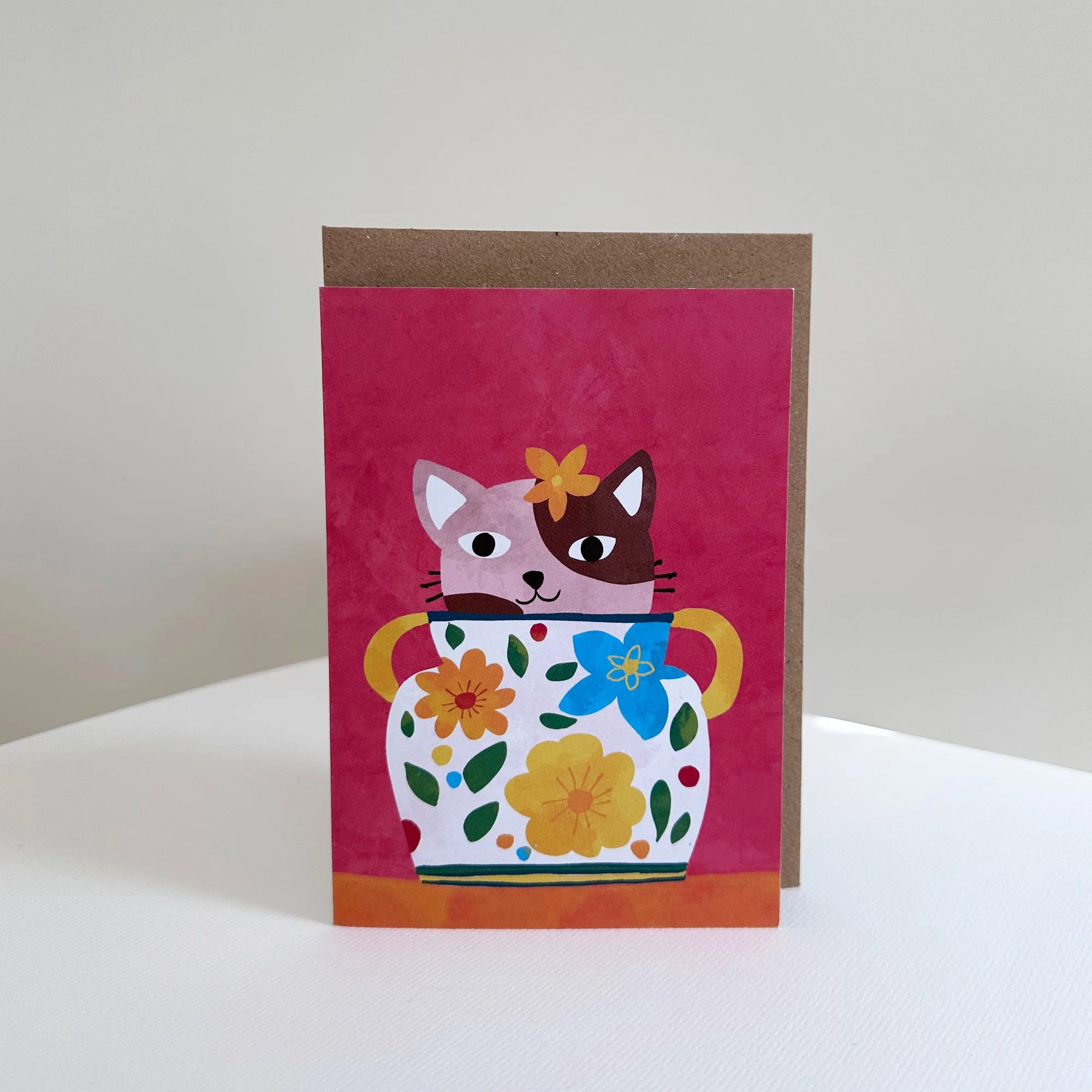 Cat and Flowers Greeting Card (A6)