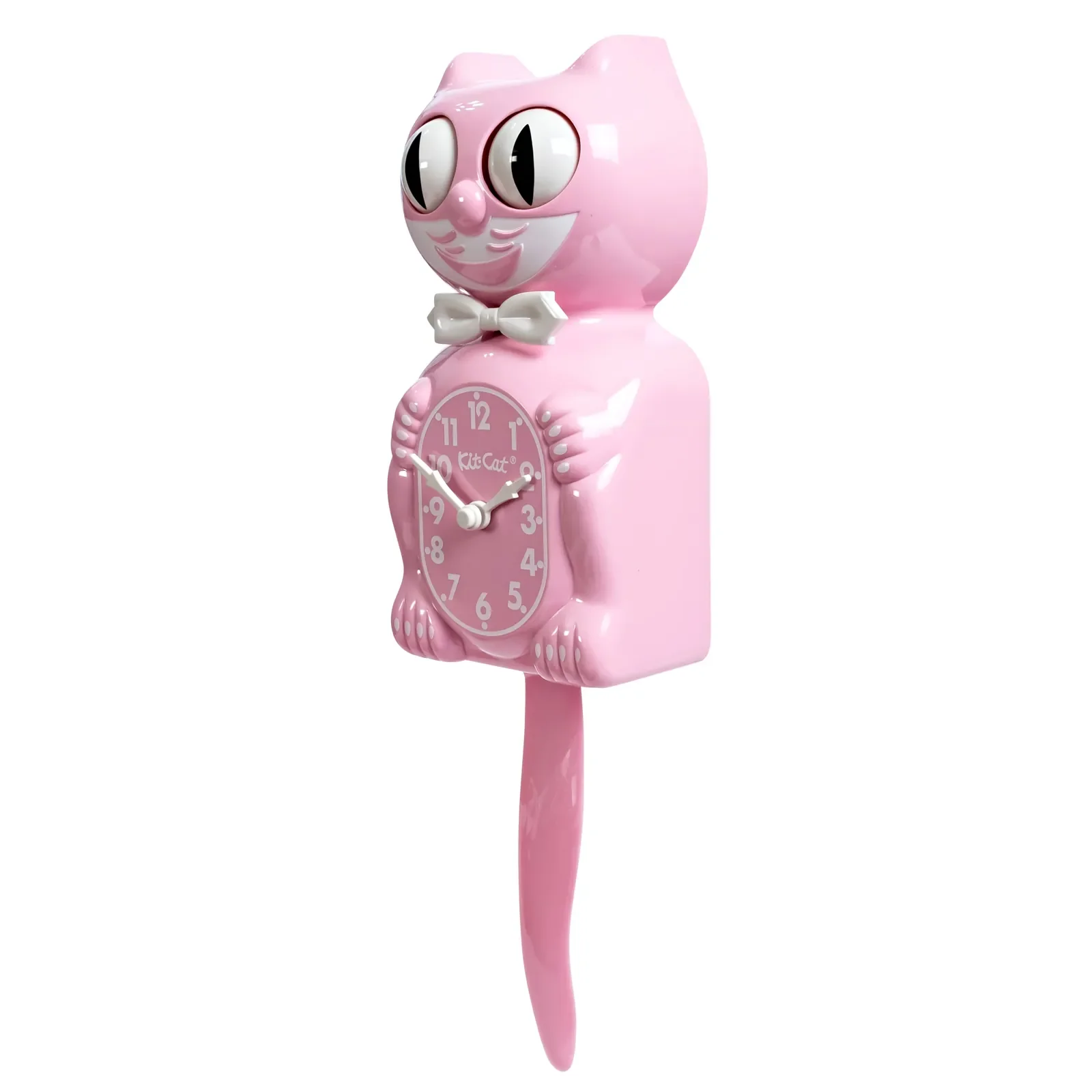 Bubblegum Pink Kit-Cat Klock in glossy pink with moving eyes and wagging tail, available at Goosebump Hong Kong.