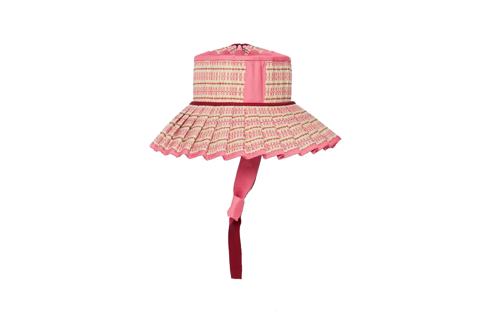Back view of the Lorna Murray Jaipur City Luxe Ravello Hat featuring handcrafted natural grass fibre weaving and fabric ties.