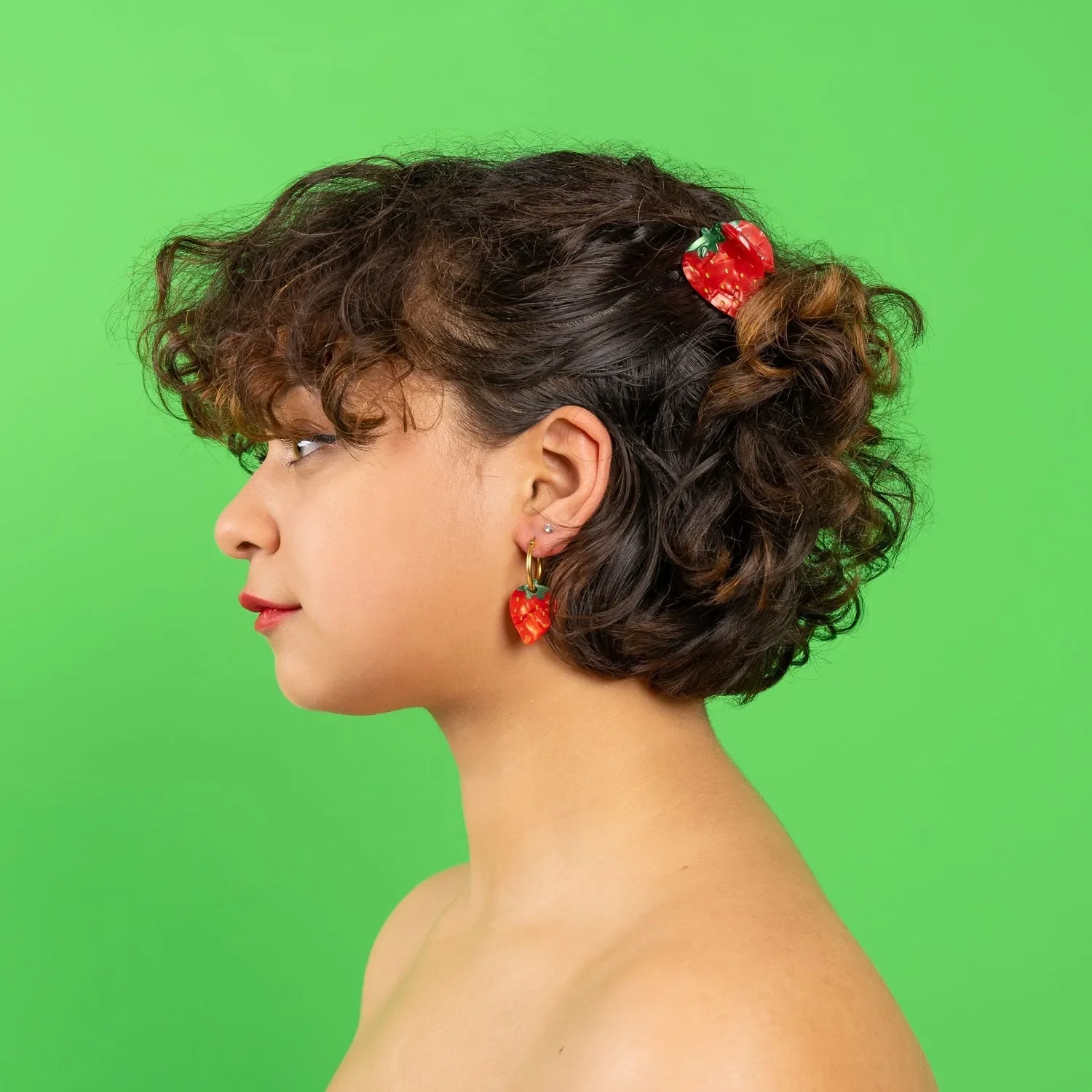 Coucou Suzette Strawberry Hair Claw in glossy cellulose acetate, a playful French fruit-inspired hair accessory curated by Goosebump.