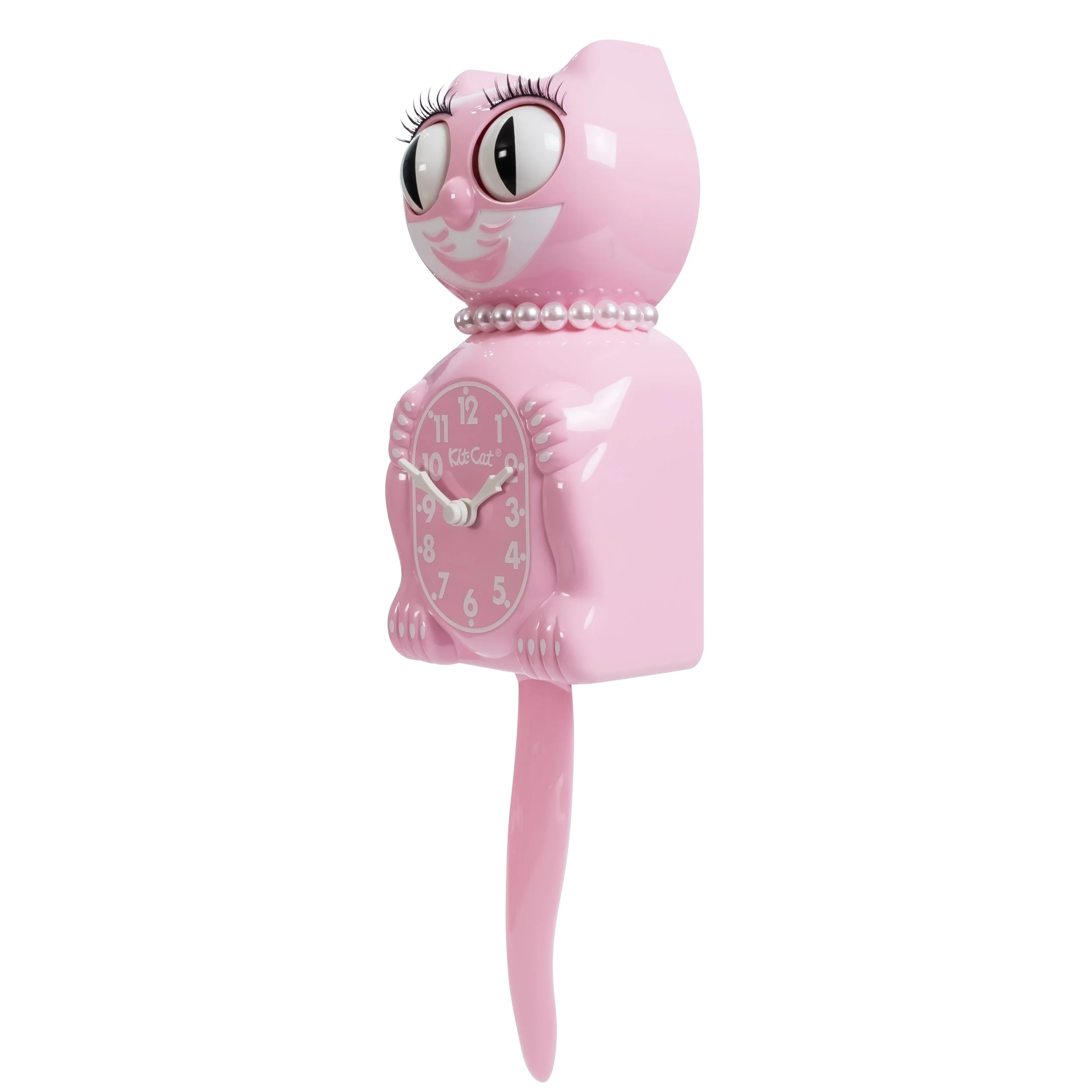 Bubblegum Pink Kit-Cat Klock in glossy pink with moving eyes and wagging tail, available at Goosebump Hong Kong.