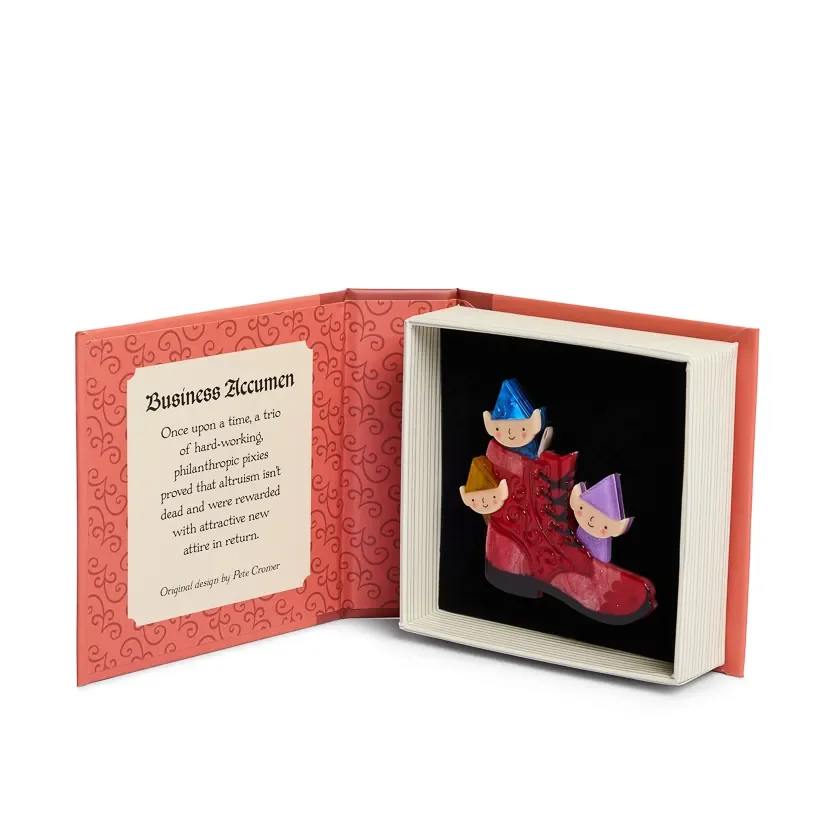 Erstwilder Business Accumen Brooch from the Pete Cromer Fairy Tales Part 2 collection, a colourful clever fairytale resin brooch for thoughtful gifting.