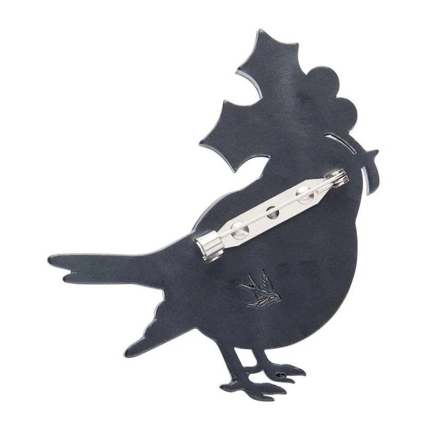 Erstwilder Ruby the Robin Brooch with holly berries, festive robin design in layered resin. Ideal Christmas accessory for nature lovers and vintage style fans.