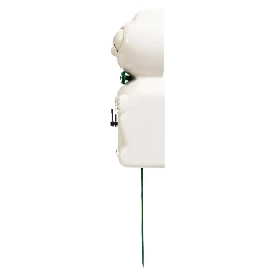 Kit-Cat Klock Candy Cane Green Limited Edition white wall clock with forest green bow tie and wagging tail4.webp